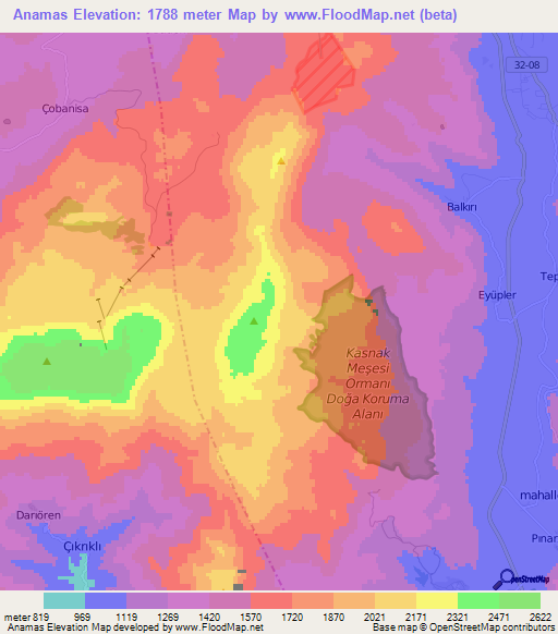 Anamas,Turkey Elevation Map