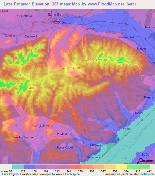 Laze Prnjavor,Croatia Elevation Map