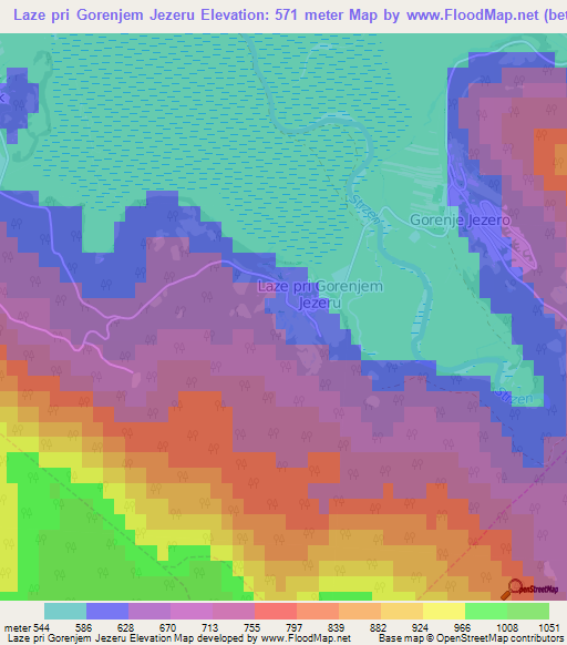 Laze pri Gorenjem Jezeru,Slovenia Elevation Map