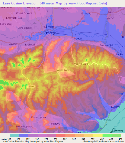 Laze Cosine,Croatia Elevation Map