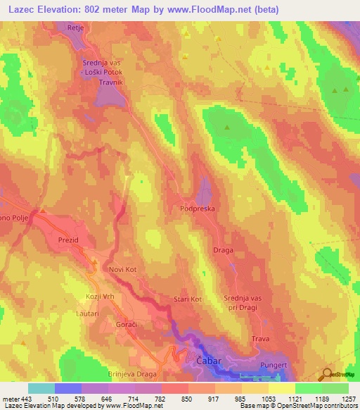 Lazec,Slovenia Elevation Map