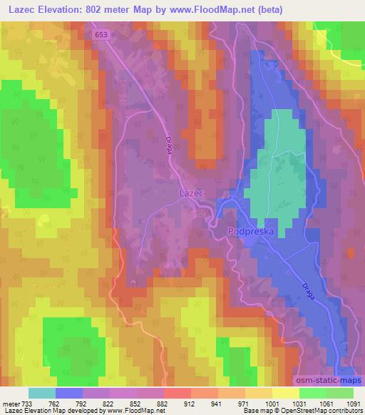 Lazec,Slovenia Elevation Map