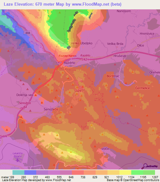 Laze,Slovenia Elevation Map