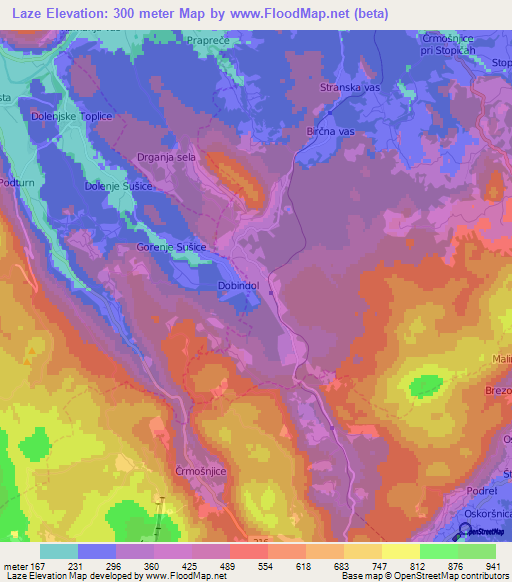 Laze,Slovenia Elevation Map