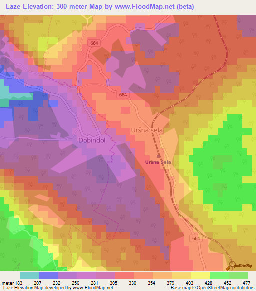 Laze,Slovenia Elevation Map