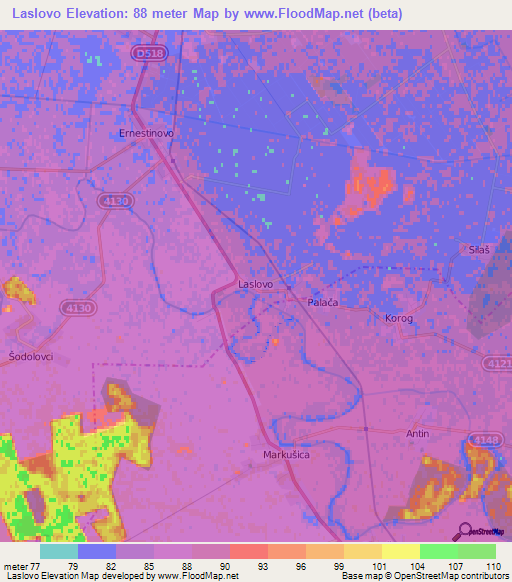 Laslovo,Croatia Elevation Map