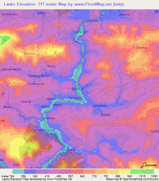 Lasko,Slovenia Elevation Map