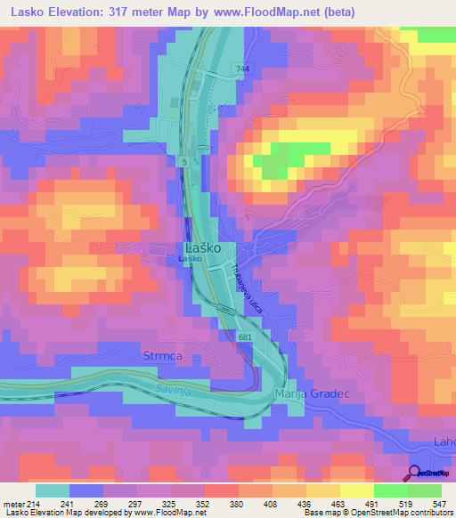 Lasko,Slovenia Elevation Map