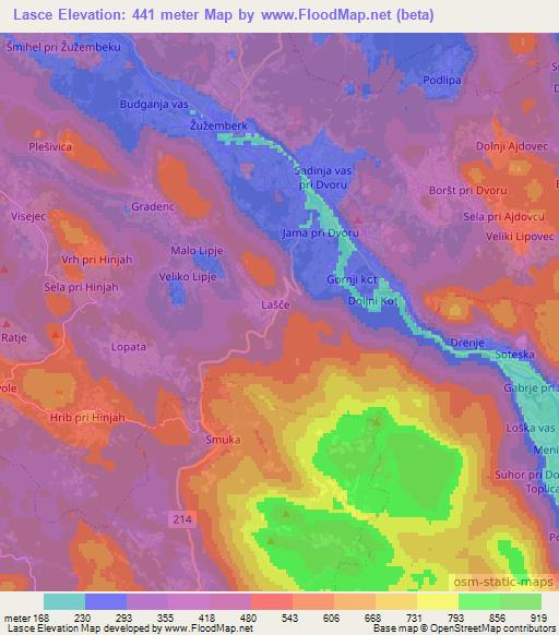 Lasce,Slovenia Elevation Map