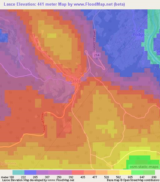 Lasce,Slovenia Elevation Map