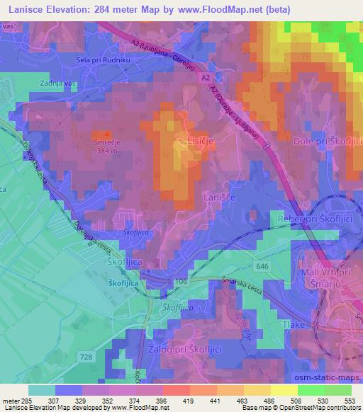 Lanisce,Slovenia Elevation Map