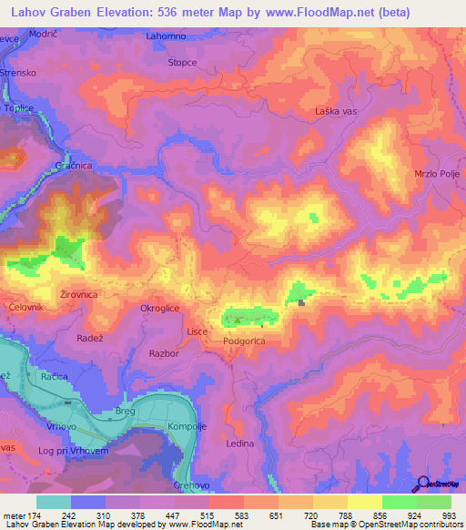 Lahov Graben,Slovenia Elevation Map