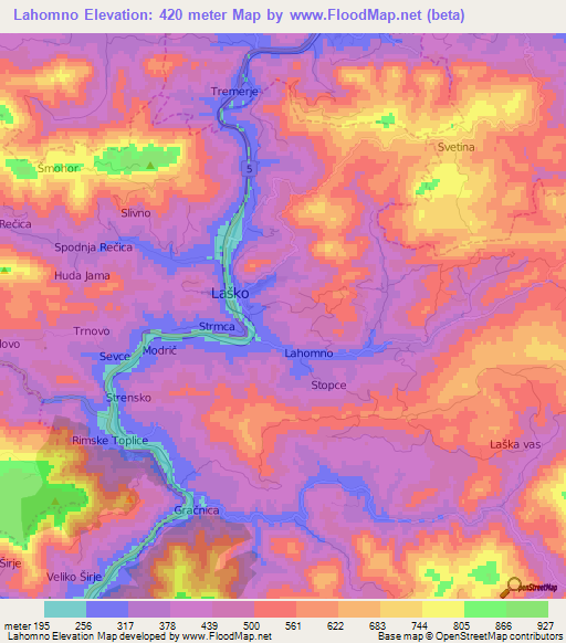 Lahomno,Slovenia Elevation Map