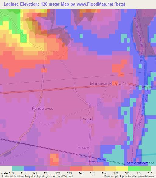 Ladinec,Croatia Elevation Map