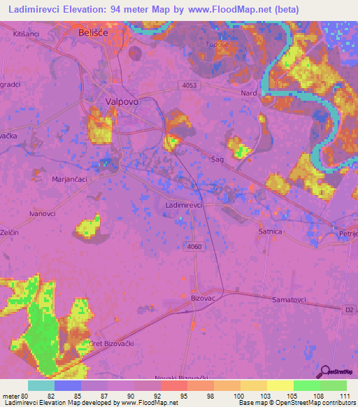 Ladimirevci,Croatia Elevation Map