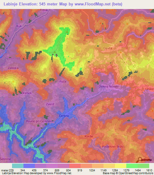 Labinje,Slovenia Elevation Map