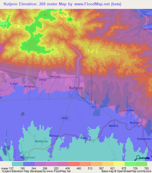 Kutjevo,Croatia Elevation Map