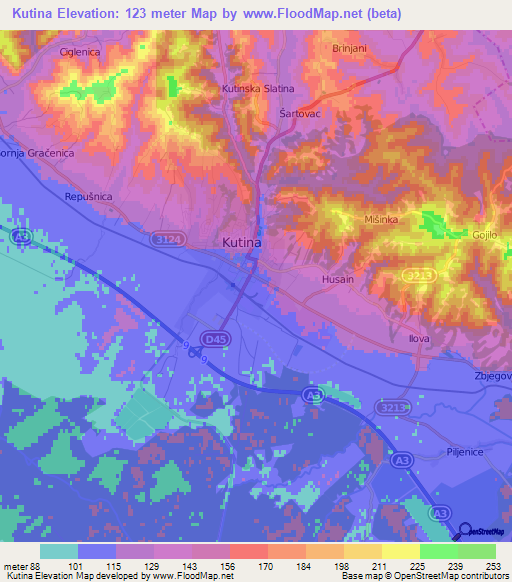 Kutina,Croatia Elevation Map