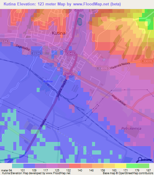 Kutina,Croatia Elevation Map