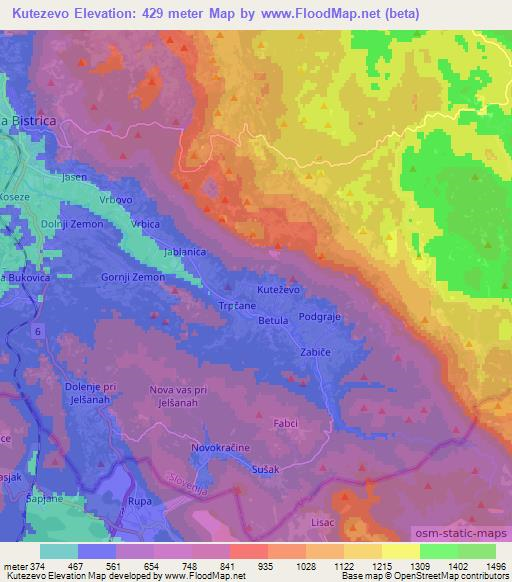 Kutezevo,Slovenia Elevation Map