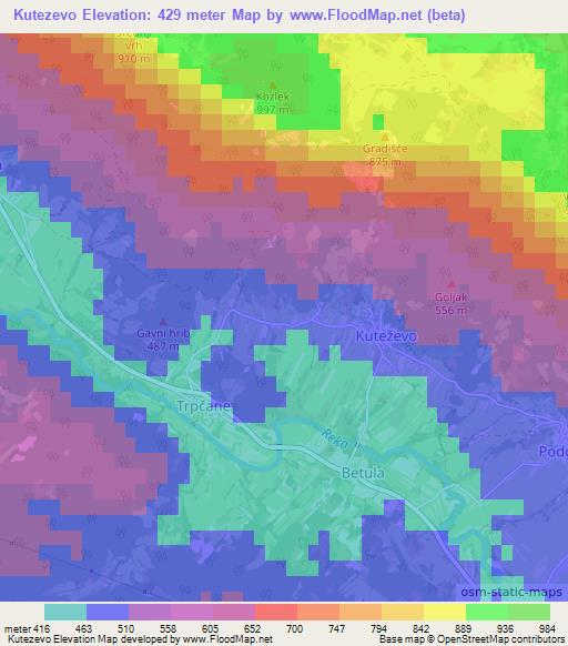 Kutezevo,Slovenia Elevation Map