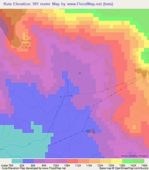 Kuta,Montenegro Elevation Map