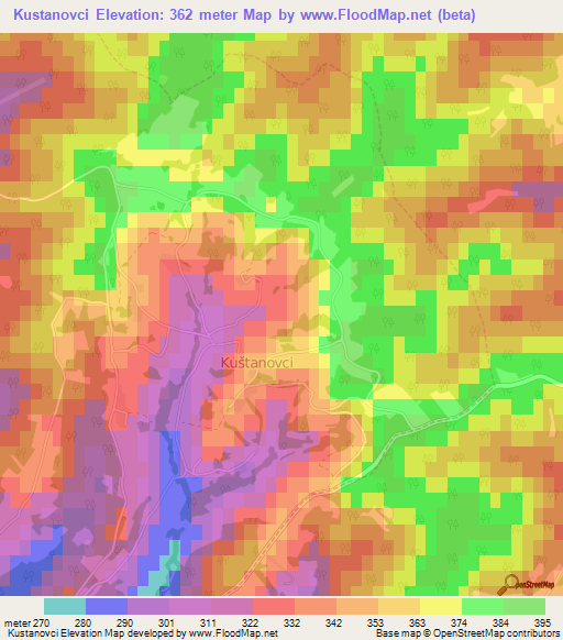 Kustanovci,Slovenia Elevation Map