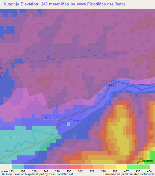 Kusonje,Croatia Elevation Map