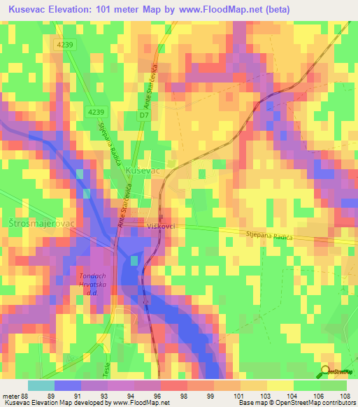 Kusevac,Croatia Elevation Map