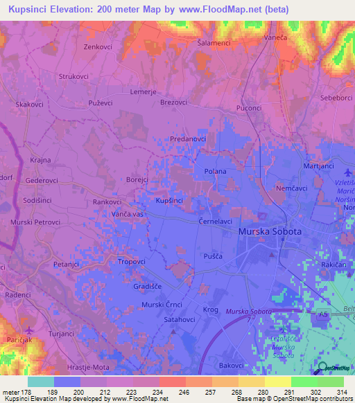 Kupsinci,Slovenia Elevation Map