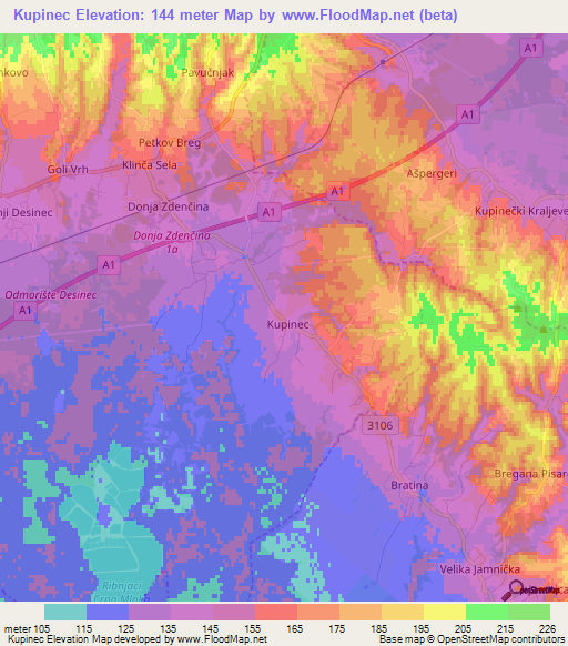 Kupinec,Croatia Elevation Map