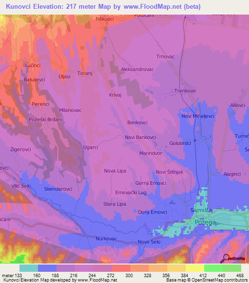 Kunovci,Croatia Elevation Map