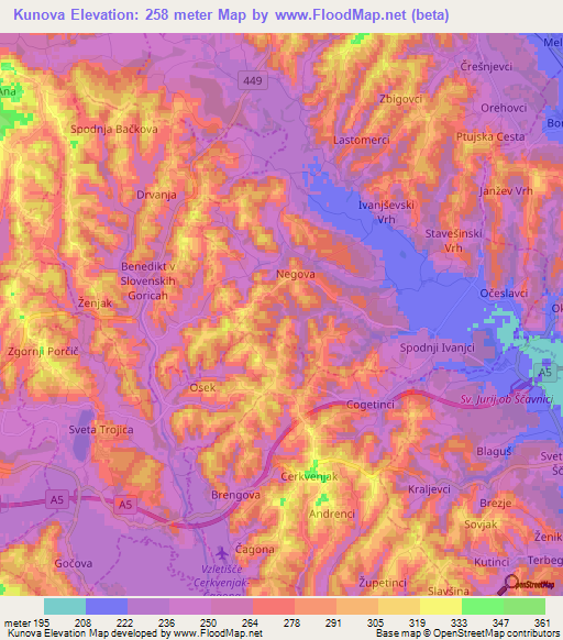 Kunova,Slovenia Elevation Map