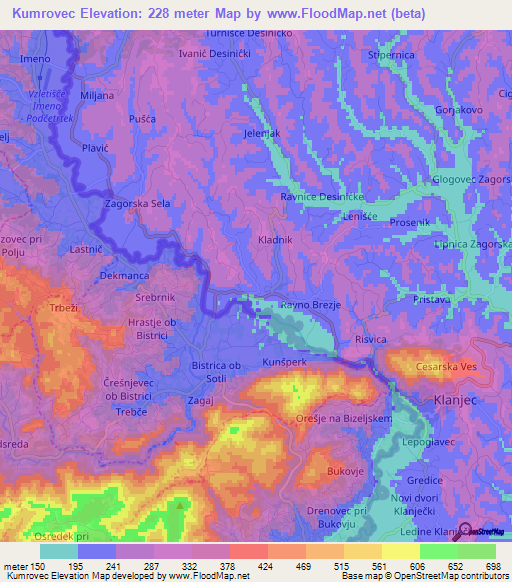 Kumrovec,Croatia Elevation Map