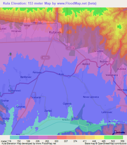 Kula,Croatia Elevation Map