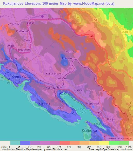 Kukuljanovo,Croatia Elevation Map