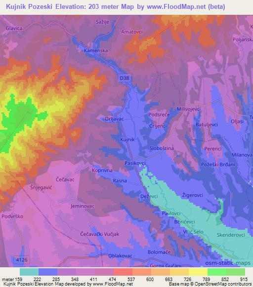 Kujnik Pozeski,Croatia Elevation Map