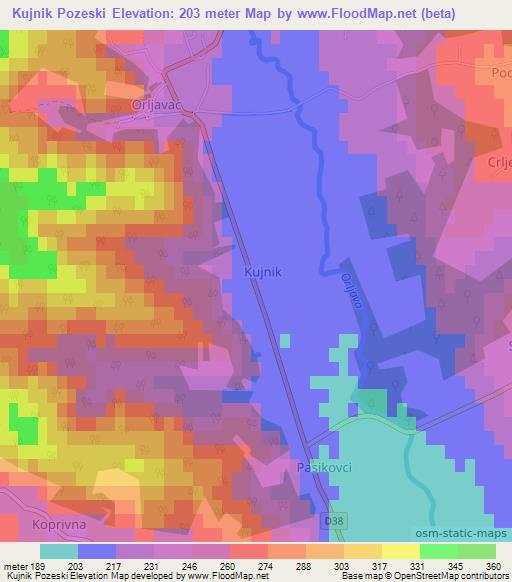 Kujnik Pozeski,Croatia Elevation Map