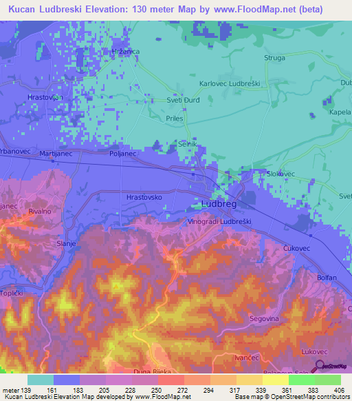 Kucan Ludbreski,Croatia Elevation Map