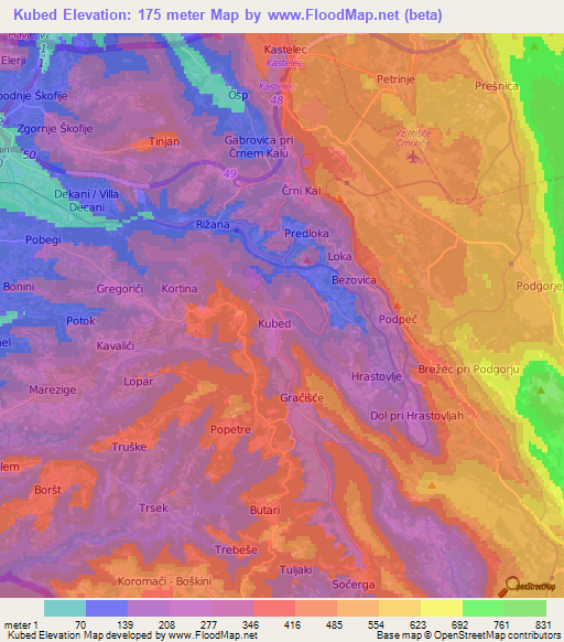 Kubed,Slovenia Elevation Map