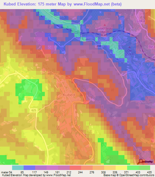 Kubed,Slovenia Elevation Map