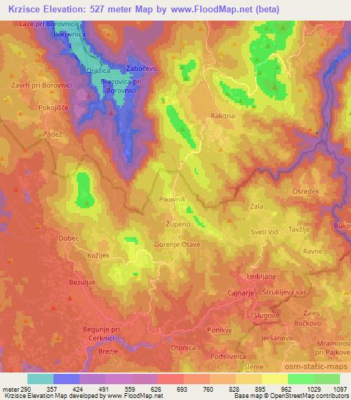 Krzisce,Slovenia Elevation Map