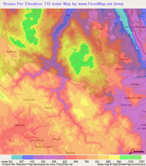 Krvava Pec,Slovenia Elevation Map