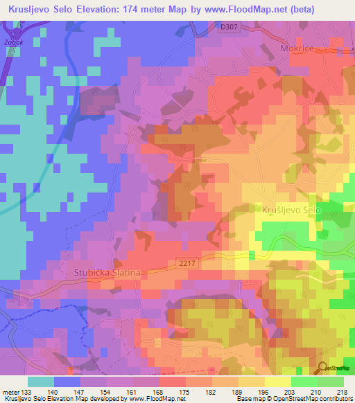 Krusljevo Selo,Croatia Elevation Map