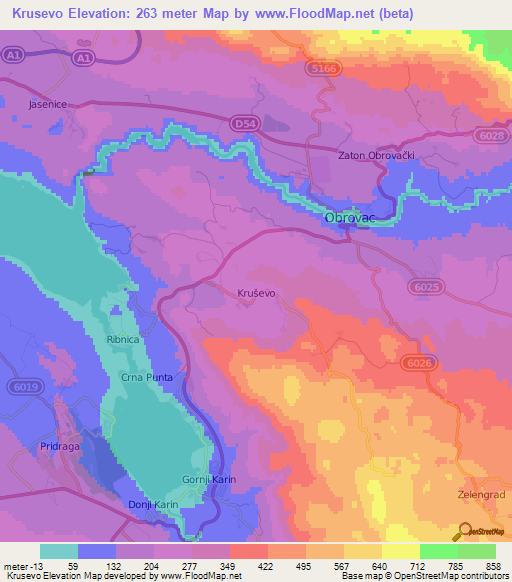 Krusevo,Croatia Elevation Map