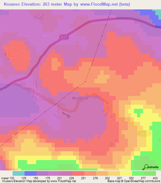 Krusevo,Croatia Elevation Map