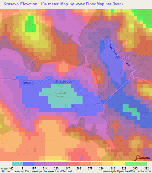 Krusevo,Croatia Elevation Map