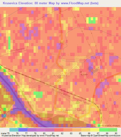 Krusevica,Croatia Elevation Map