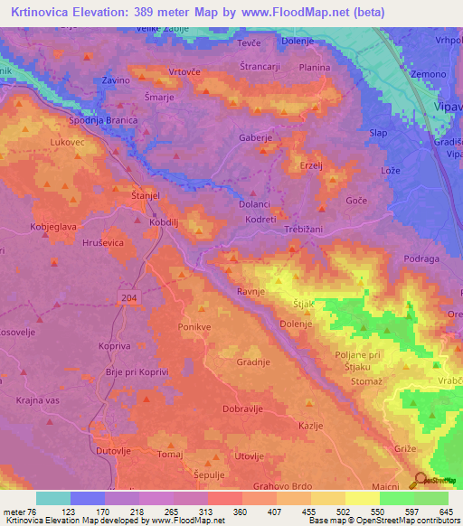 Krtinovica,Slovenia Elevation Map