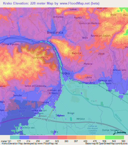 Krsko,Slovenia Elevation Map